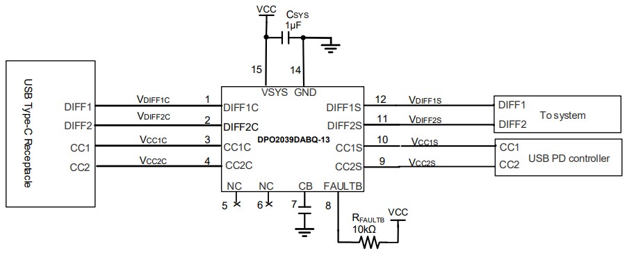 Application Circuit Diagram - Diodes Incorporated DPO2039DABQ Dataline OVP Switch